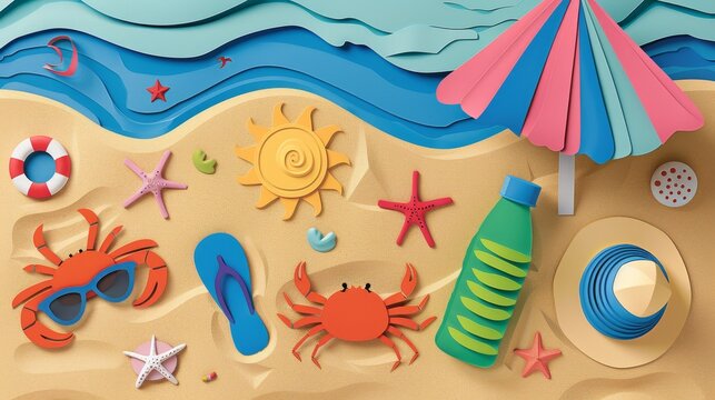 summer holiday with shells beach set illustration background.