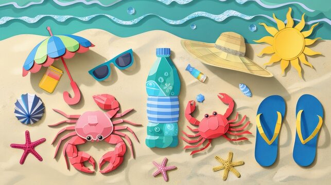 summer beach set illustration background.