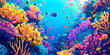 coral reef with tropical fish and Save Our Reefs , vibrant colors