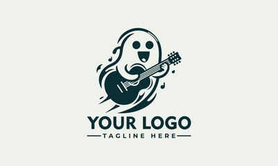 Wall Mural - ghost with guitar mucic vector logo ghost and guitar in negative space logo stock vector 