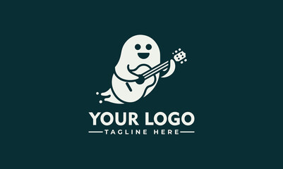 Wall Mural - ghost with guitar mucic vector logo ghost and guitar in negative space logo stock vector 