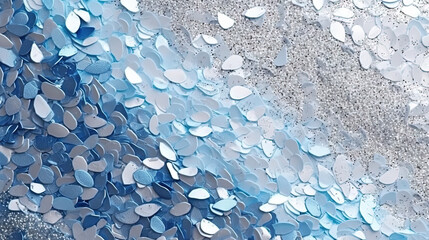 Poster - Abstract shiny background with blue glitter waves. Scattered confetti sparkles with light blue color.
