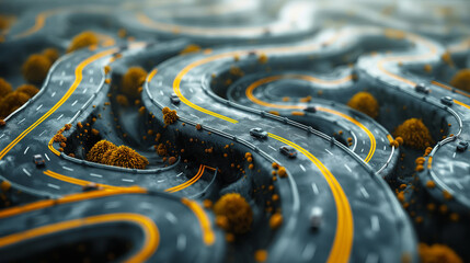 Wall Mural - A winding road with trees and cars on it