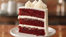 Rich Red Velvet Cake Layered With Cream Cheese Frosting, Indulgent And Decadent.
