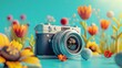 A photo camera with a flowers.