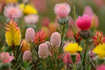 Wall Mural - a garden with a variety of flowers including pink, yellow, and purple