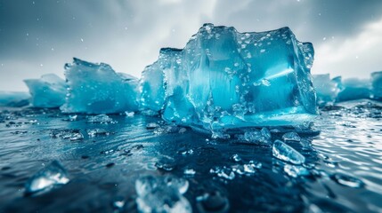 Wall Mural - The frozen surface of a lake in the northernmost part of the country is a smooth surface with blue ice on it.