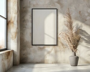 Poster - Blank vertical poster frame layout in minimalist white living room interior, modern living room interior background