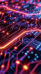 Poster - Glowing circuit board with red and blue lights
