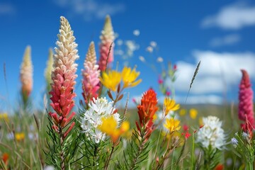 Wall Mural - a garden with a variety of flowers including pink, yellow, and purple