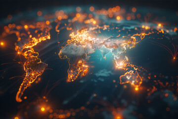 Poster - A map of the world with a lot of lights on it