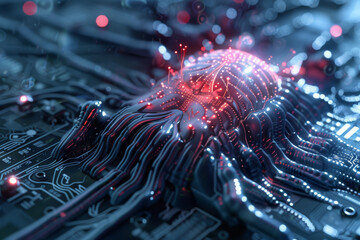 Poster - A computer generated image of a circuit board with the letter t on it