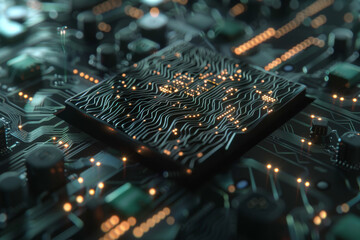 Poster - A close up of a circuit board with a few lights on it