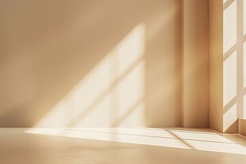 Sticker - An empty room with shadows casting geometric patterns on a wall and floor by the sunlight