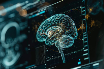 Poster - A computer screen shows a diagram of a human brain