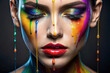 art portrait of Girl in Paint.  liquid paint flowing over beautiful face