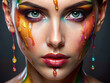 art portrait of Girl in Paint.  liquid paint flowing over beautiful face