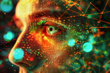 Poster - A close up of a person 's eye with glowing dots on it