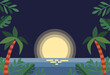 tropical island with palm trees and moon