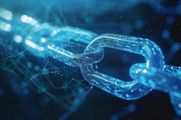 Poster - A close up of a chain with a blue background