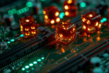 Poster - A close up of a motherboard with dice on it