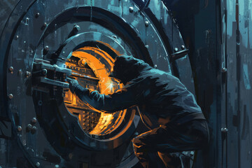 Poster - A painting of a man working on a machine