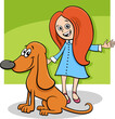 cartoon little girl with funny brown dog character