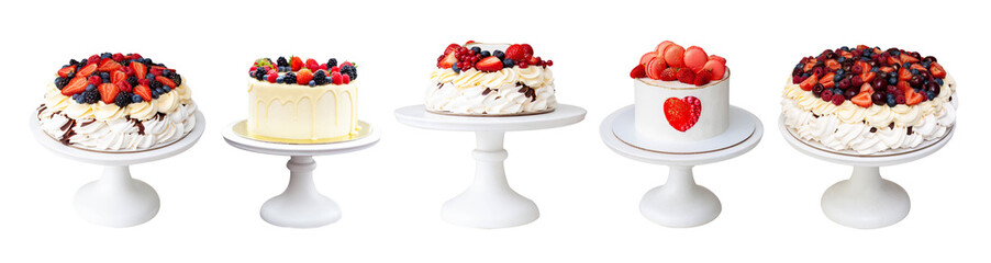 Wall Mural - Pavlova cake with whipped cream cheese, chocolate sauce and fresh berries on grey background. Beautiful cake for the Birthday party