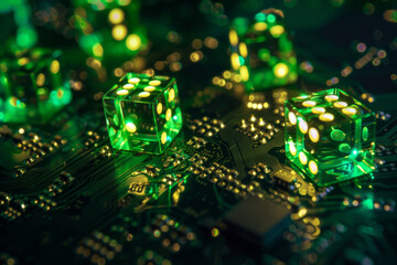 Poster - Two green dice are sitting on top of a motherboard