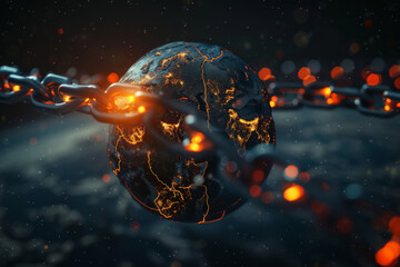 Poster - A globe is chained to a chain in space