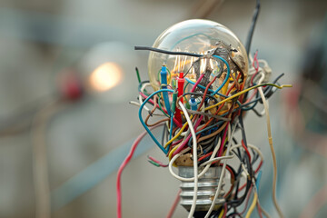 Poster - A light bulb with a bunch of wires coming out of it