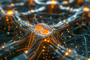 Poster - A computer generated image of a circuit board with orange lights coming out of it