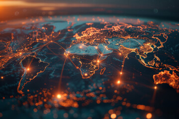 Poster - A map of the world with a lot of lights on it