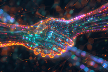 Poster - A digital image of two hands shaking with numbers on them