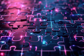 Poster - A close up of a puzzle with a purple and blue background