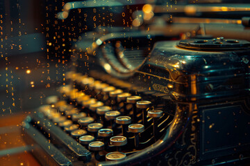 Poster - A close up of an old typewriter with numbers coming out of it