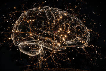 Poster - A drawing of a brain with a lot of lights coming out of it