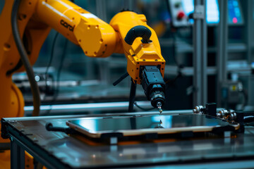 Poster - A yellow robotic arm with the word coral on it