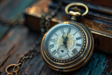 Poster - A detailed view of a classic pocket watch hanging on a chain, showcasing intricate details and craftsmanship, A bond that withstands time and challenges