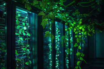 Poster - A row of servers with green leaves hanging from them