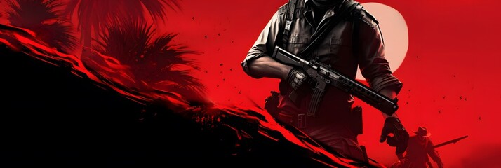 Soldier holding gun, Gaming channel, youtube banner design, red theme banner