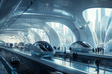 Poster - An artist 's impression of a futuristic train station