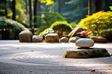 Canvas Print - Tranquil zen garden with raked sand and stones