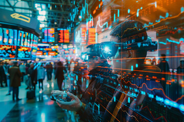 Poster - a man wearing a virtual reality headset looks at a computer screen