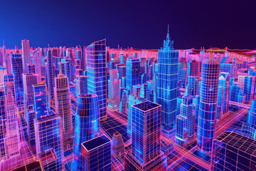 Poster - an aerial view of a futuristic city at night