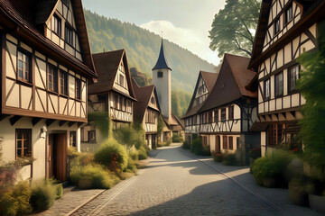 Wall Mural - indylic village in Thuringia Germany with half-timbered houses