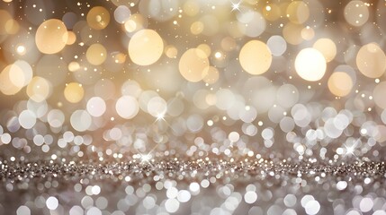 Wall Mural - Festive sparkles and bokeh in pastel pearl and silver tones: elegant celebration background with selective focus 