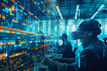Poster - A man wearing a virtual reality headset looks at a computer screen
