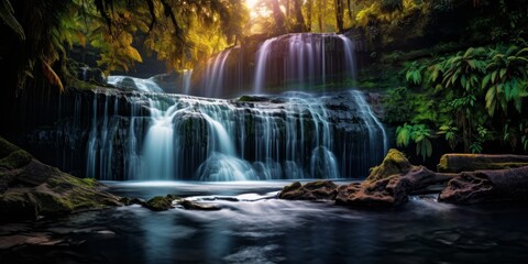 Poster - Majestic waterfall in lush tropical forest