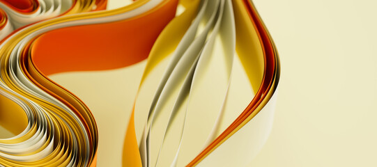 Poster - Beige and yellow layers of cloth or paper warping. Abstract fabric twist with shallow DOF. 3d render illustration